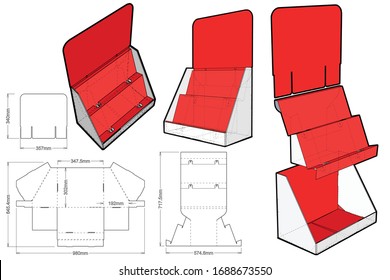 Counter display stand and Die-cut Pattern. The .eps file is full scale and fully functional. Prepared for real cardboard production.