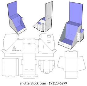 Counter display stand and Die-cut Pattern. The .eps file is full scale and fully functional. Prepared for real cardboard production. The .eps file is full scale and fully functional.