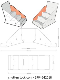 Counter display stand and Die-cut Pattern. The .eps file is full scale and fully functional. Prepared for real cardboard production.