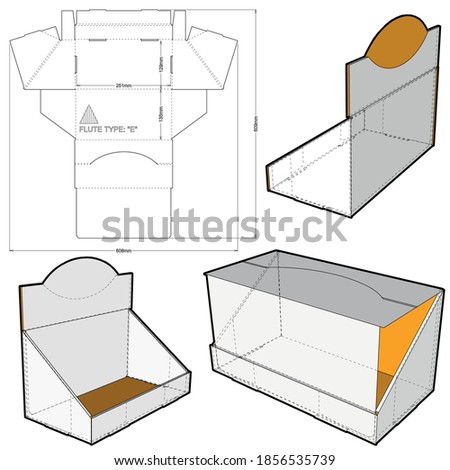 Counter display stand and Die-cut Pattern. The .eps file is full scale and fully functional. Prepared for real cardboard production.