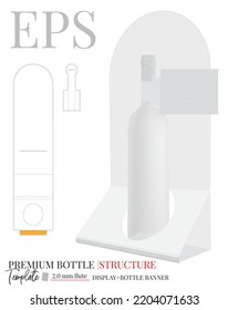 Counter Display Template, Vector With Die Cut, Laser Cut Layers. Bottle Counter Stand, Header Shelf Box. White, Clear, Blank, Isolated Bottle Display Mock Up On White Background With Perspective View