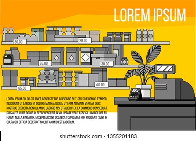 counter filled with goods and cash register