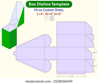 Counter Flap Box L 4, W 4, H 9 Inch Dieline Template. Design Editable Vectoe File