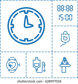 Counter icon. set of 6 counter outline icons such as airport desk, drop counter, heartbeat watch, wall clock