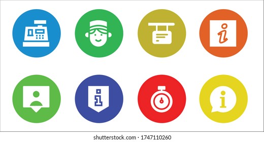 counter icon set. 8 filled counter icons.  Simple modern icons such as: Cashier, Followers, Concierge, Information, Stopwatch