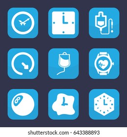 Counter icon. set of 9 filled counter icons such as drop counter, heartbeat watch, wall clock