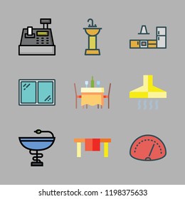 counter icon set. vector set about table, speedometer, pharmacy and extractor hood icons set.