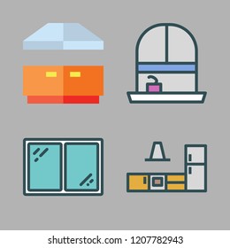 counter icon set. vector set about extractor hood, window and kitchen icons set.