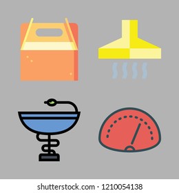 counter icon set. vector set about takeaway, speedometer, extractor hood and pharmacy icons set.