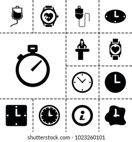 Counter icons. set of 13 editable filled counter icons such as airport desk, drop counter, heartbeat watch, info, wall clock, stopwatch