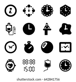 Counter icons set. set of 16 counter filled icons such as airport desk, drop counter, heartbeat watch, info, wall clock, digital time, clock