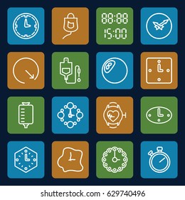 Counter icons set. set of 16 counter outline icons such as drop counter, heartbeat watch, wall clock, digital time, stopwatch