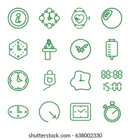 Counter icons set. set of 16 counter outline icons such as airport desk, drop counter, heartbeat watch, info, wall clock, digital time, stopwatch