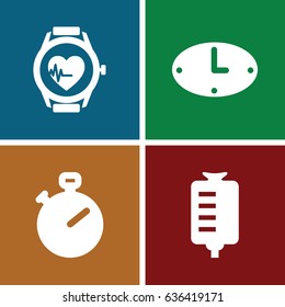 Counter icons set. set of 4 counter filled icons such as drop counter, heartbeat watch, wall clock