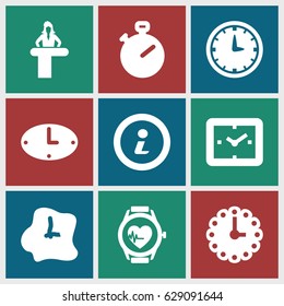 Counter icons set. set of 9 counter filled icons such as airport desk, heartbeat watch, info, wall clock, stopwatch