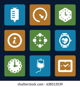 Counter icons set. set of 9 counter filled icons such as drop counter, heartbeat watch, info, wall clock