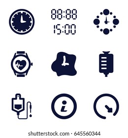 Counter icons set. set of 9 counter filled icons such as drop counter, heartbeat watch, info, wall clock