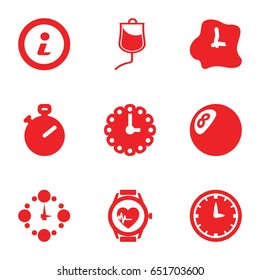 Counter icons set. set of 9 counter filled icons such as drop counter, heartbeat watch, info, wall clock, clock