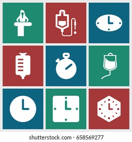 Counter icons set. set of 9 counter filled icons such as airport desk, drop counter, wall clock