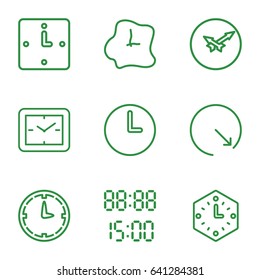 Counter icons set. set of 9 counter outline icons such as wall clock, digital time