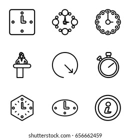 Counter icons set. set of 9 counter outline icons such as airport desk, info, wall clock