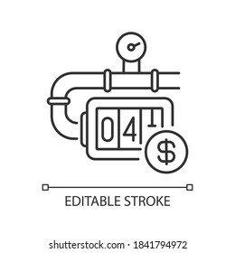 Counter Installation Linear Icon. Natural Gas Meter. Domestic Gas Distribution. Public Utilities. Thin Line Customizable Illustration. Contour Symbol. Vector Isolated Outline Drawing. Editable Stroke