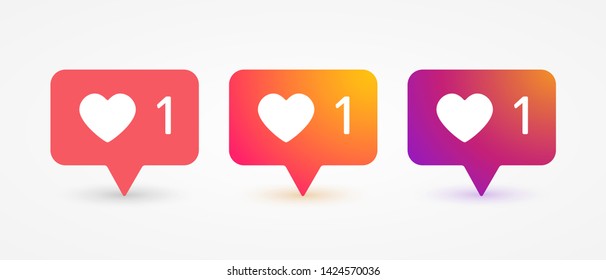 Counter notification 1 like icons. Template social media like, follower. Colorful likes symbols. Web message icons. Social media instagram concept. Vector illustration. EPS 10