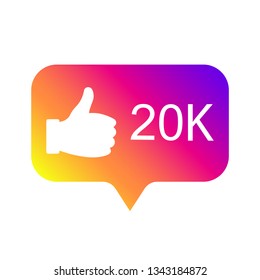 Counter Notification Icon, color gradient. Follower. Social media 20K, 20000 like. Vector illustration. EPS 10.