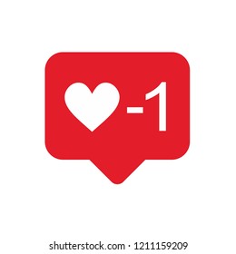 Counter Notification Icon. Follower. New Icon minus 1 like symbol, button. Social media no like app, phone. Vector illustration.