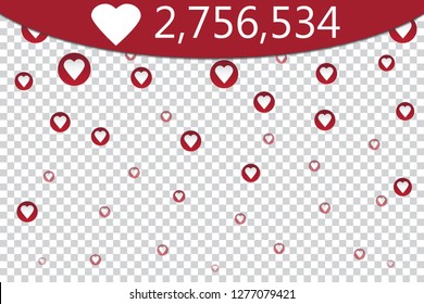 Counter Notification Icon on transparent background. Follower. Icon likes symbol, button, ui, web. Social media likes. Vector illustration. EPS10