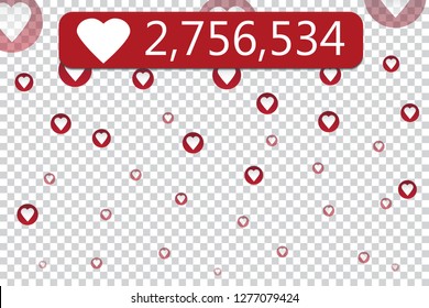 Counter Notification Icon on transparent background. Follower. Icon likes symbol, button, ui, web. Social media likes. Vector illustration. EPS10