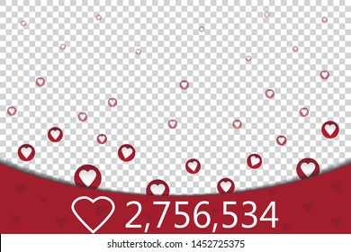 Counter Notification Icon on transparent background. Follower. Icon likes symbol, button, ui, web. Social media likes. Vector illustration. EPS10