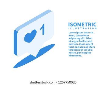 Counter Notification, Like icon. Isometric template for web design in flat 3D style. Vector illustration.