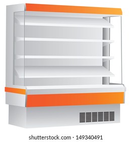 Counter on four shelves with a cooling system. Vector illustration.