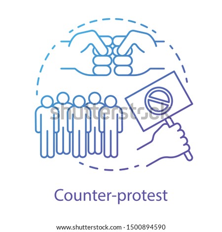 Counter protest concept icon. Public demonstration, disagreement manifestation idea thin line illustration. Hand holding placard, fists and crowd vector isolated outline drawing. Political rally