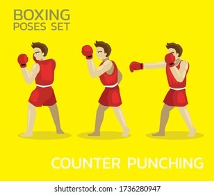 Counter Punching Manga Boxing Poses Set Man Cartoon Vector Illustration