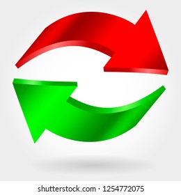 Counter red and green arrows. Photorealistic 3d illustration. Exchange and recovery symbol