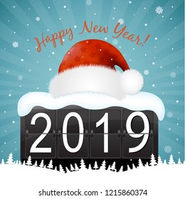 Counter With Santa Hat Cap Card With Gradient Mesh, Vector Illustration