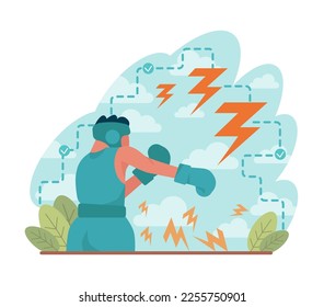 Counteraction concept. Business or social controversy or disagreement. Different interests or two opposites conflict. Flat vector illustration