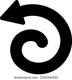 Counterclockwise rotating arrow creating a black spiral shape, symbolizing concepts like return, restart, rewind, cycle, repetition, and undo, while embodying motion and fluidity