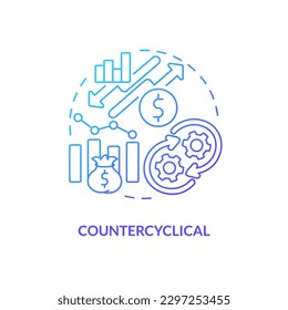 Icono de concepto de degradado azul anticíclico. Direcciones opuestas. Atributo de indicadores económicos abstract idea de ilustración de línea delgada. Dibujo de contorno aislado. Se usa una fuente Myriad Pro-Bold