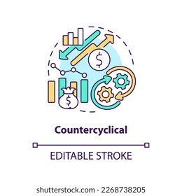 Countercyclical concept icon. Opposite directions. Attribute of economic indicators abstract idea thin line illustration. Isolated outline drawing. Editable stroke. Arial, Myriad Pro-Bold fonts used