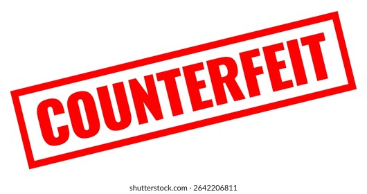 Counterfeit red rectangle stamp isolated on white background. Fake goods warning watermark, product is not original, beware of low quality illegal replica. Vector business concept of black market.