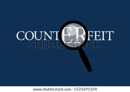 Counterfeit is uncovered, revealed and exposed by inspection, investigation. Swindle, fraud, cheat and deception with fake and false thing. Vector illustration.