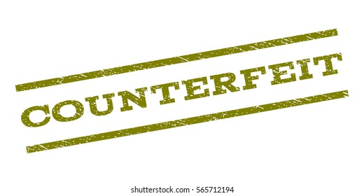 Counterfeit watermark stamp. Text caption between parallel lines with grunge design style. Rubber seal stamp with scratched texture. Vector color ink imprint on a white background.