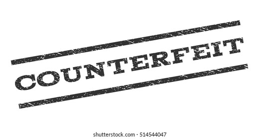 Counterfeit watermark stamp. Text tag between parallel lines with grunge design style. Rubber seal stamp with dirty texture. Vector gray color ink imprint on a white background.