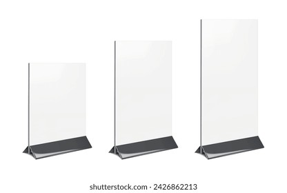 Countertop Pop Banner Stand. Modell-Set. Grafischer Halter für Tischzähler-Promo. Modell-Kit. Leere weiße Messeausstellungssammlung. Vektorschablone