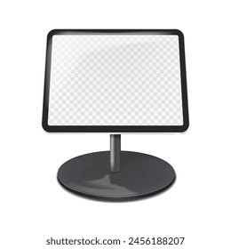 Countertop tablet holder podium stand with transparent screen vector mockup. Table digital display mock-up. Template for design