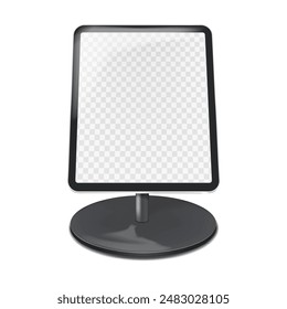 Countertop tablet holder podium stand with transparent screen vector mockup. Table digital display mock-up. Template for design