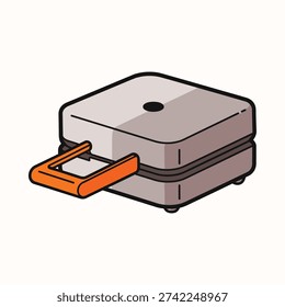 Countertop waffle maker with handle slightly open.